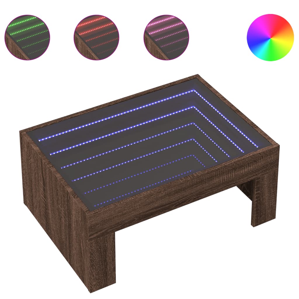 Coffee Table with Infinity LED Brown Oak 70x50x30 cm - Bargainia.com - 