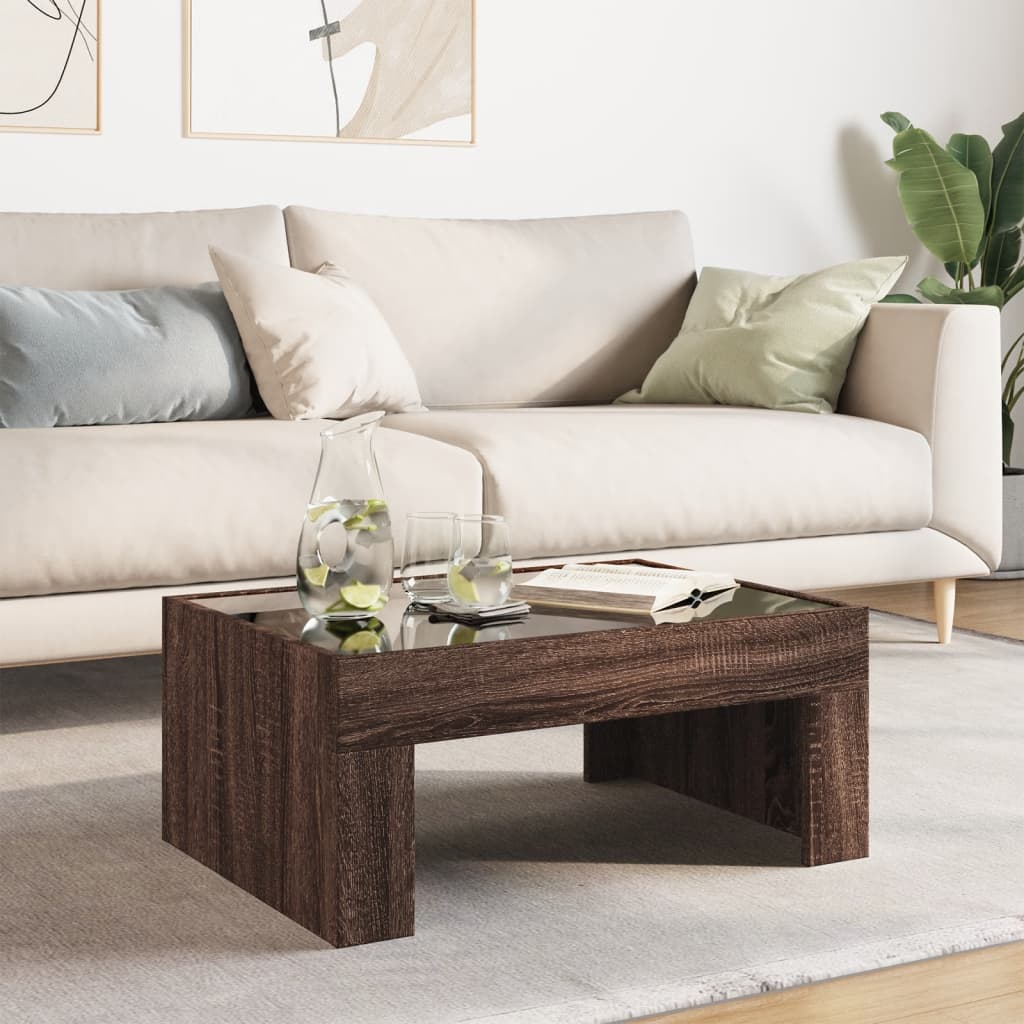 Coffee Table with Infinity LED Brown Oak 70x50x30 cm - Bargainia.com - 