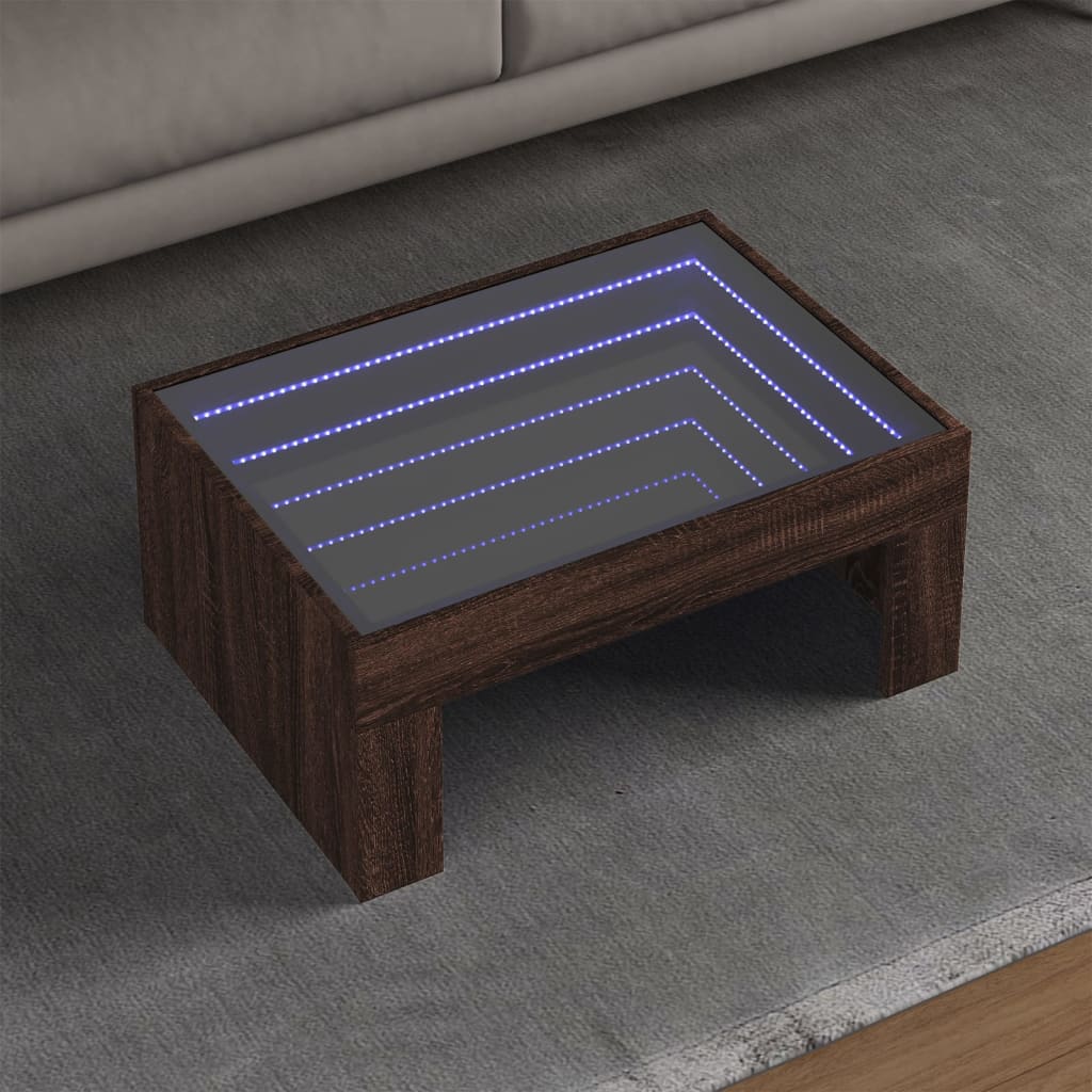 Coffee Table with Infinity LED Brown Oak 70x50x30 cm - Bargainia.com - 