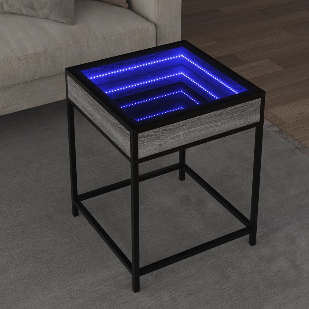 Coffee Table with Infinity LED Grey Sonoma 40x40x51 cm - Bargainia.com - 