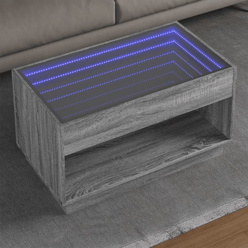 Coffee Table with Infinity LED Grey Sonoma 90x50x50 cm - Bargainia.com - 