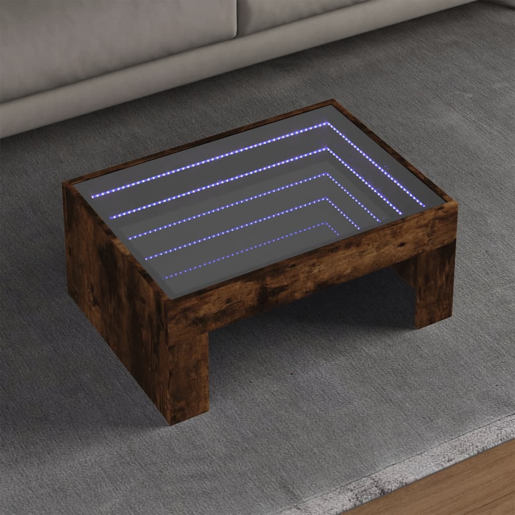 Coffee Table with Infinity LED Smoked Oak 70x50x30 cm - Bargainia.com - 