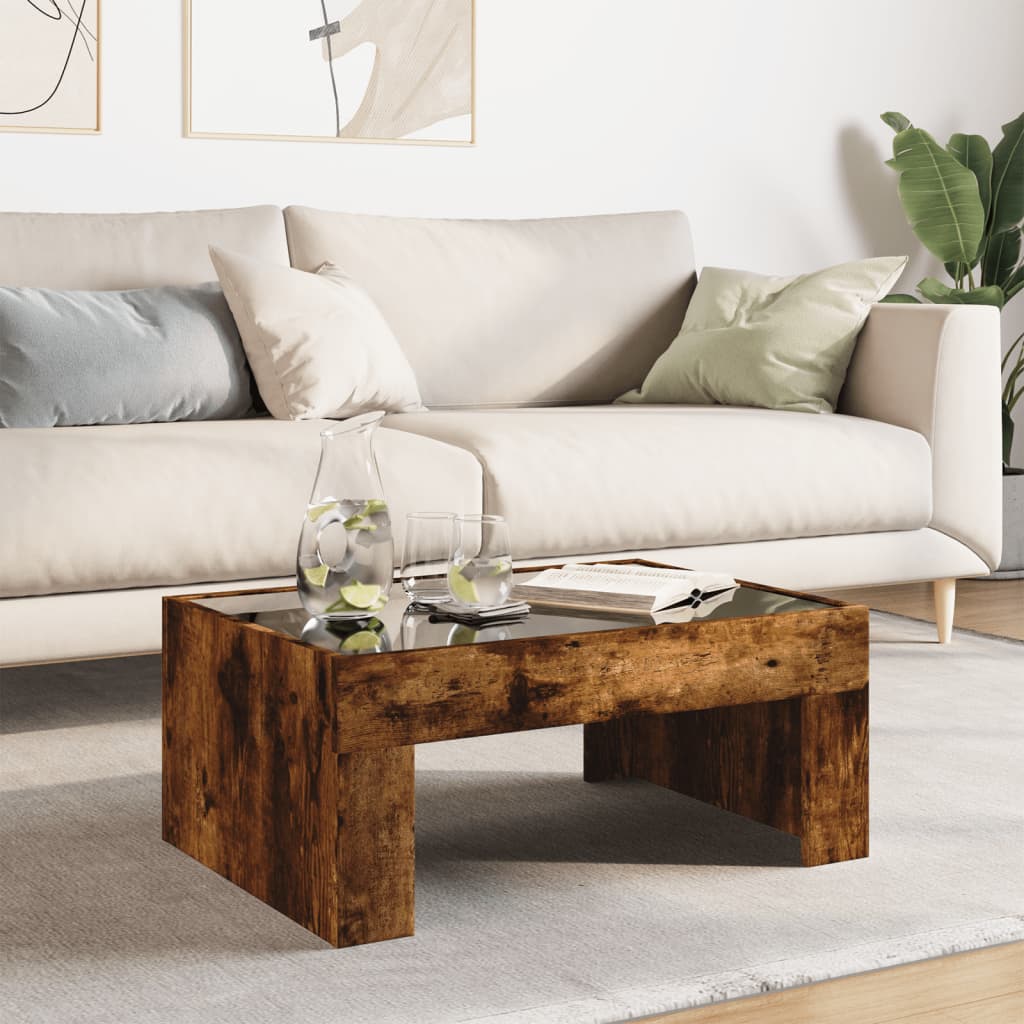 Coffee Table with Infinity LED Smoked Oak 70x50x30 cm - Bargainia.com - 