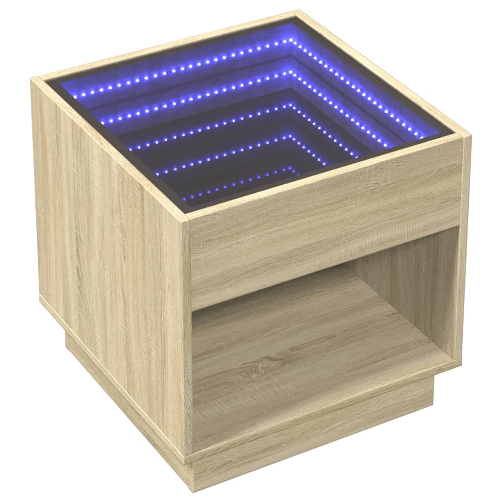 Coffee Table with Infinity LED Sonoma Oak 50x50x50 cm - Bargainia.com - 