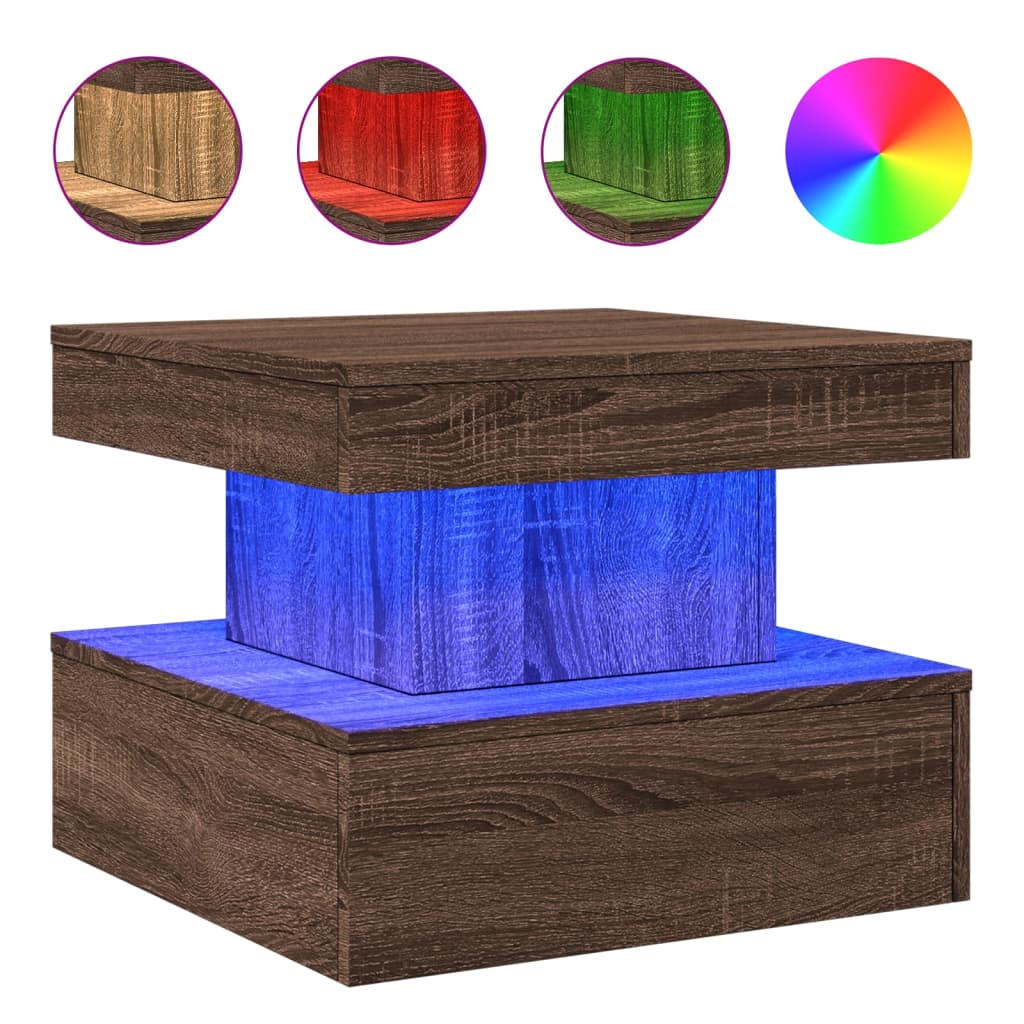 Coffee Table with LED Lights Brown Oak 50x50x40 cm - Bargainia.com - 8721012466159 - 839846