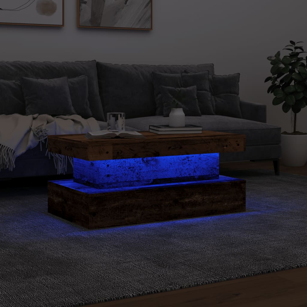 Coffee Table with LED Lights Old Wood 90x50x40 cm - Bargainia.com - 8721158447012 - 857714