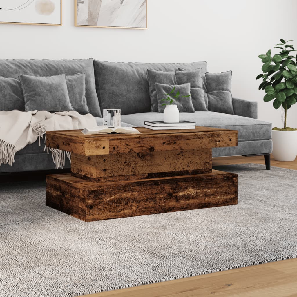 Coffee Table with LED Lights Old Wood 90x50x40 cm - Bargainia.com - 