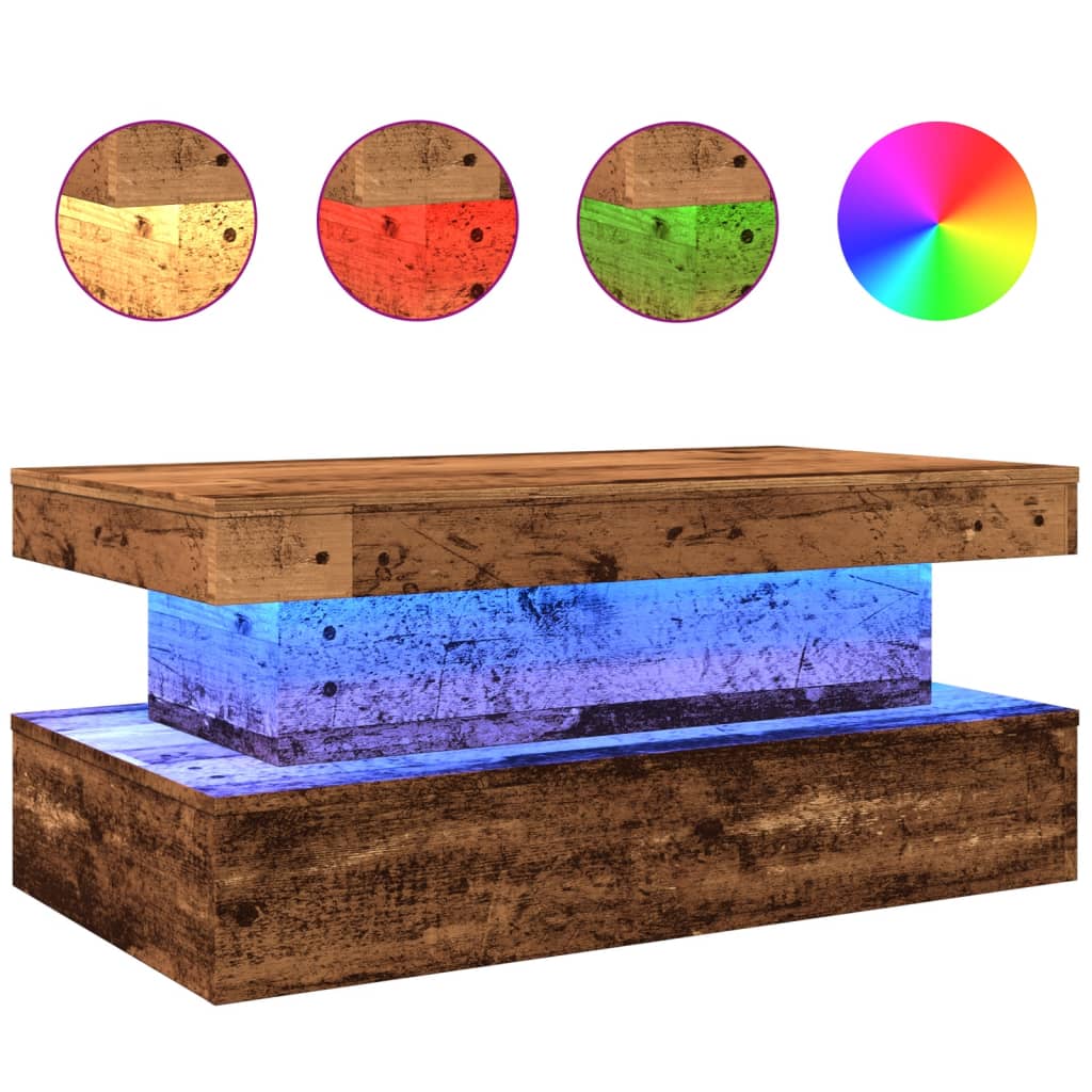 Coffee Table with LED Lights Old Wood 90x50x40 cm - Bargainia.com - 