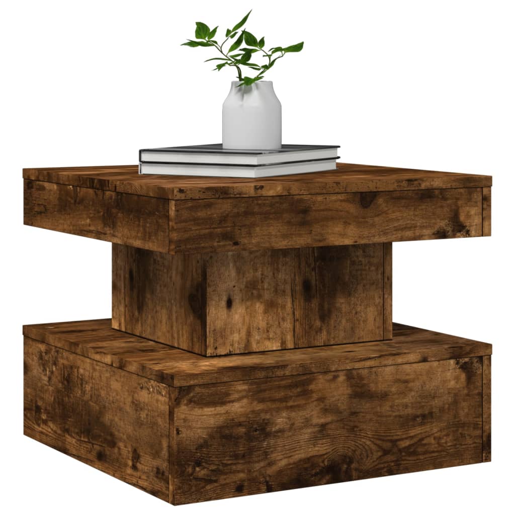 Coffee Table with LED Lights Smoked Oak 50x50x40 cm - Bargainia.com - 