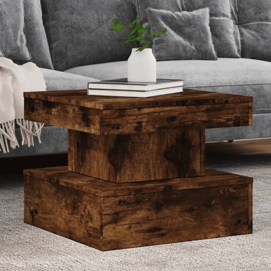 Coffee Table with LED Lights Smoked Oak 50x50x40 cm - Bargainia.com - 