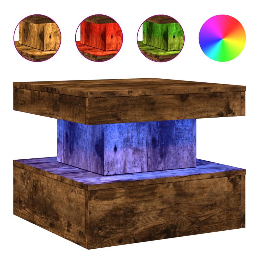 Coffee Table with LED Lights Smoked Oak 50x50x40 cm - Bargainia.com - 