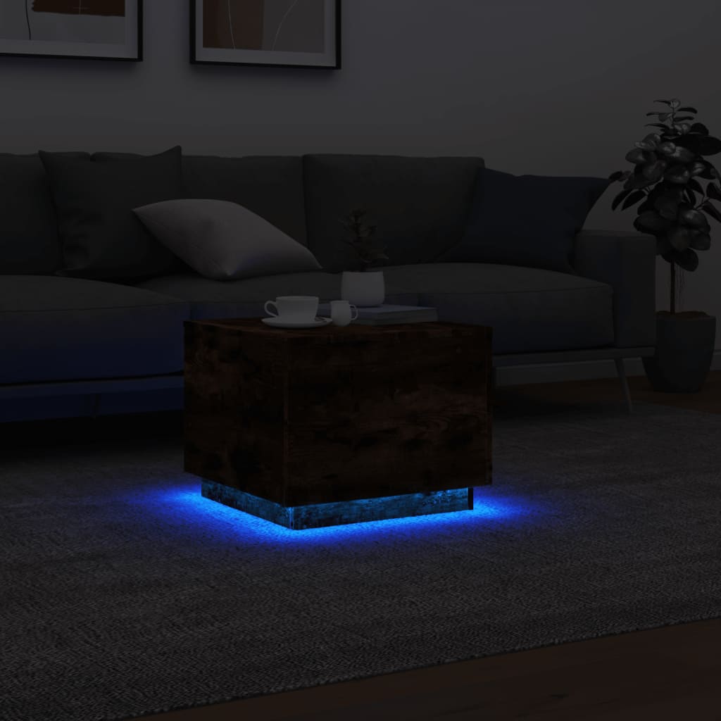 Coffee Table with LED Lights Smoked Oak 50x50x40 cm - Bargainia.com - 