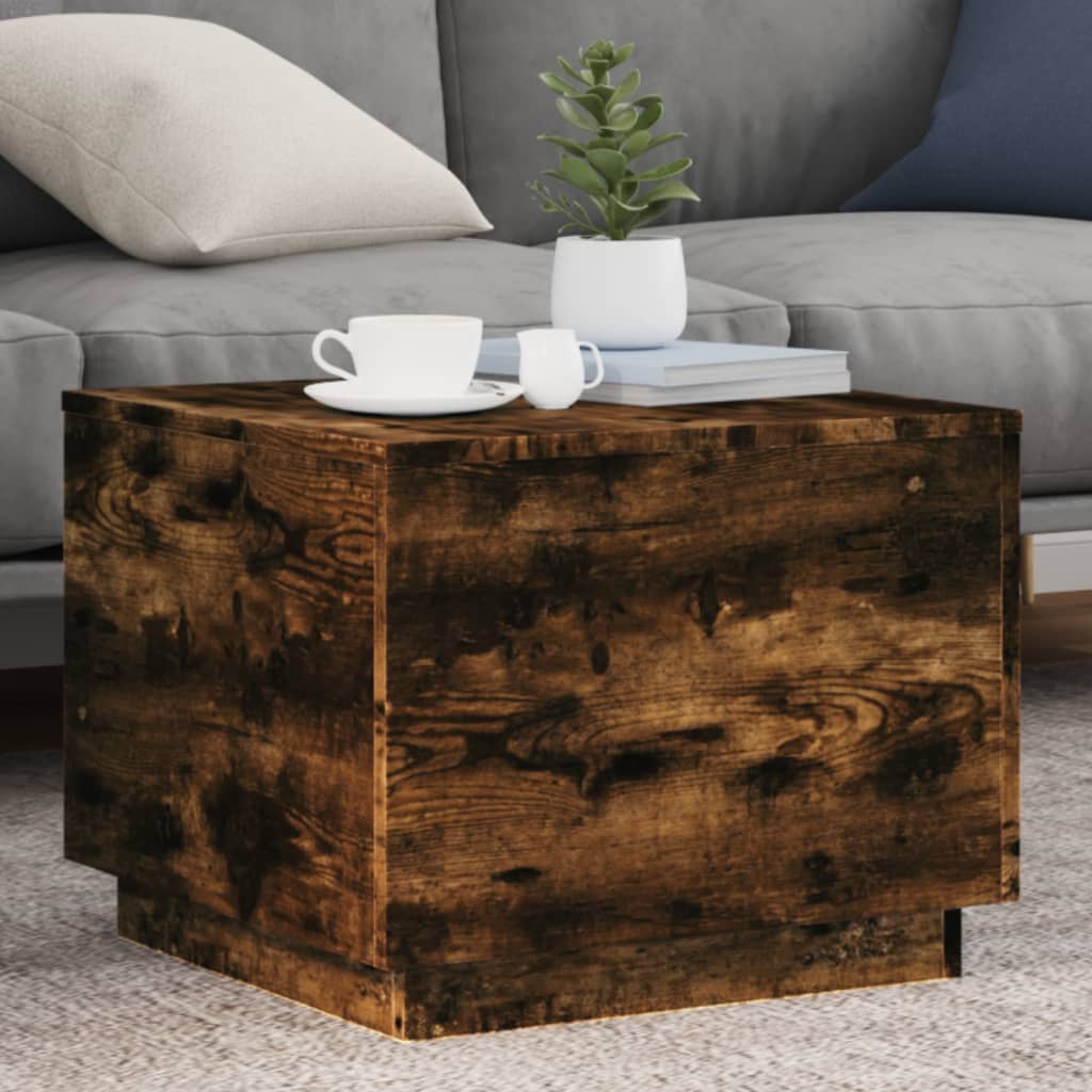 Coffee Table with LED Lights Smoked Oak 50x50x40 cm - Bargainia.com - 