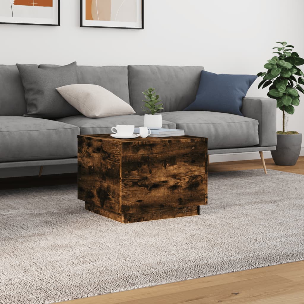 Coffee Table with LED Lights Smoked Oak 50x50x40 cm - Bargainia.com - 