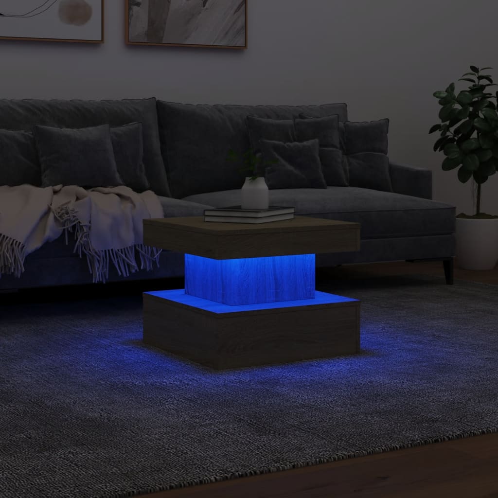 Coffee Table with LED Lights Sonoma Oak 50x50x40 cm - Bargainia.com - 