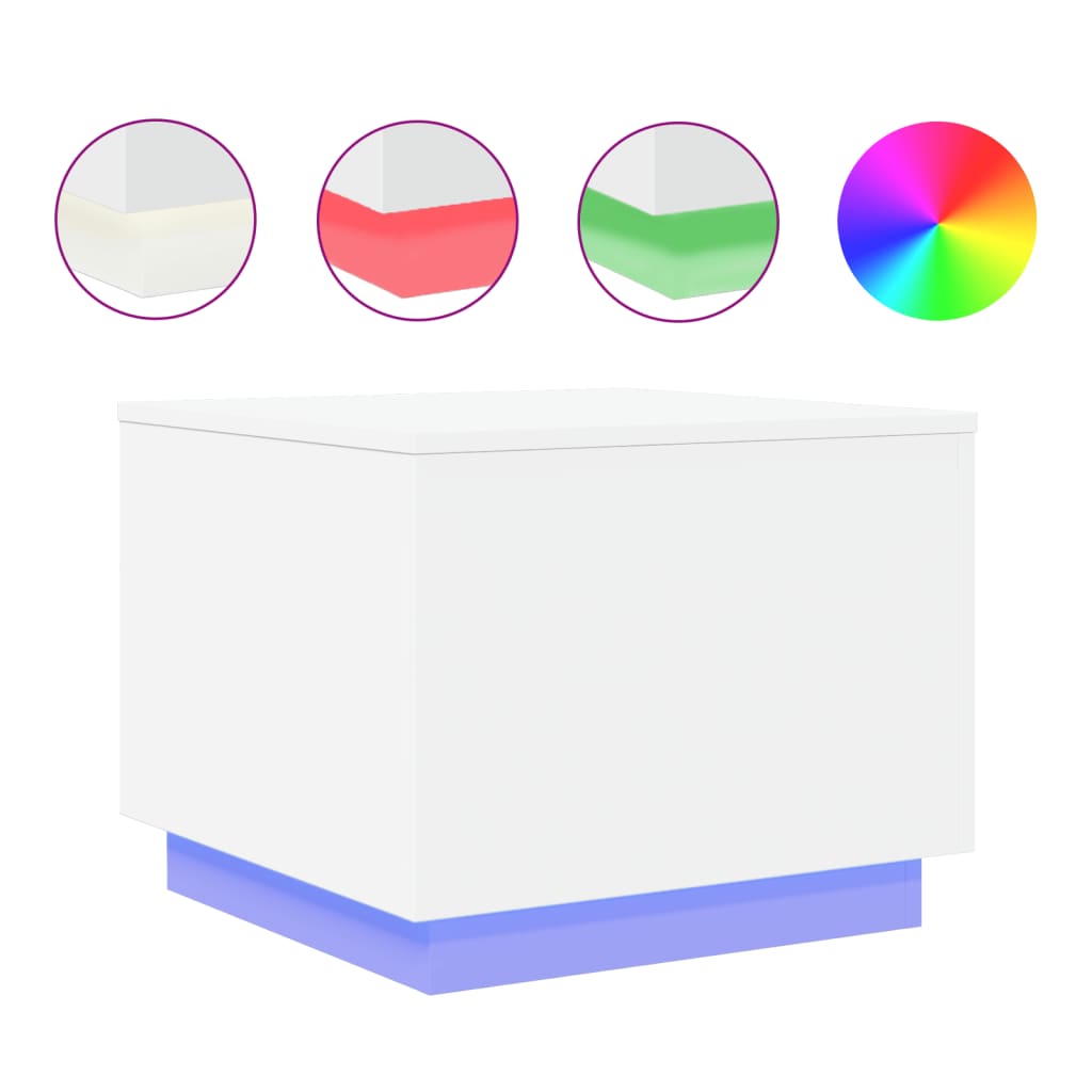 Coffee Table with LED Lights White 50x50x40 cm - Bargainia.com - 8721012466371 - 839868