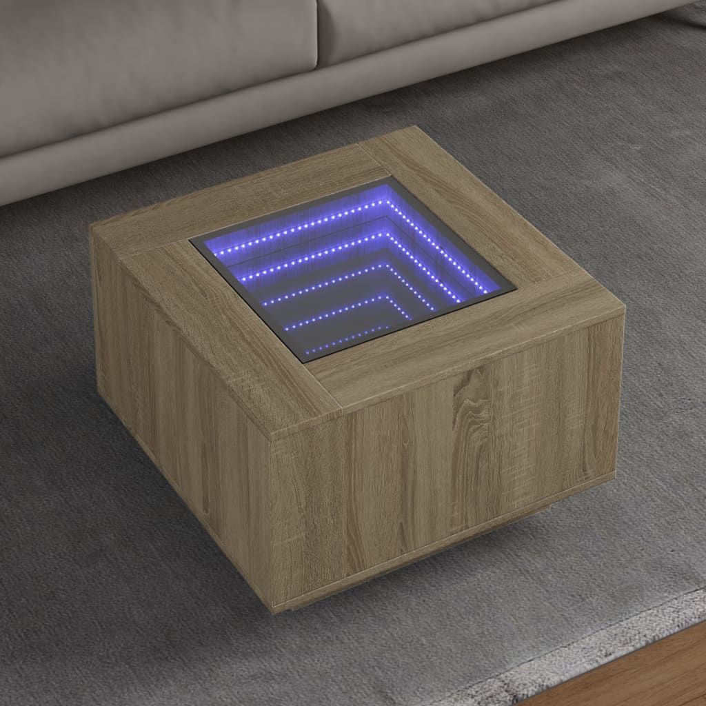 Coffee Table with LED Sonoma Oak 60x60x40 cm Engineered Wood - Bargainia.com - 
