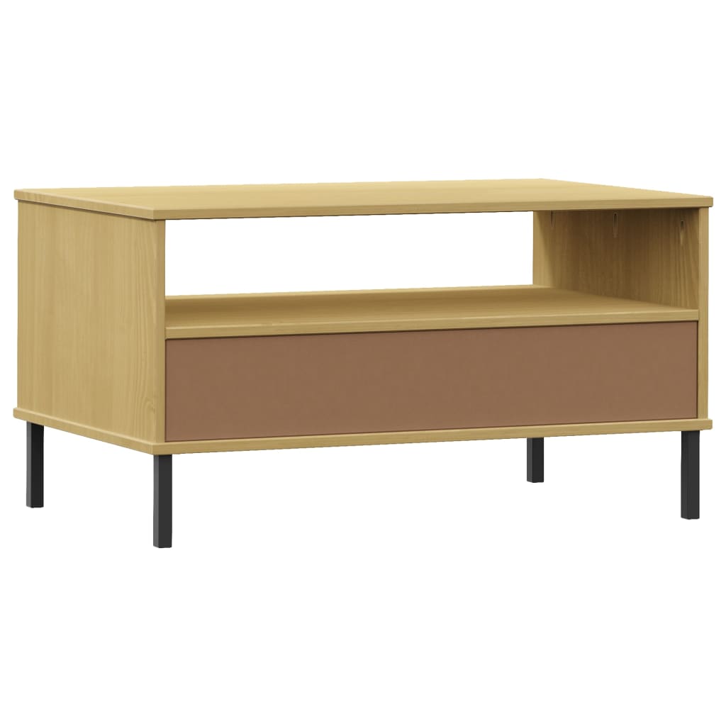 Coffee Table with Metal Legs Brown 85x50x45cm Solid Wood OSLO - Bargainia.com - 
