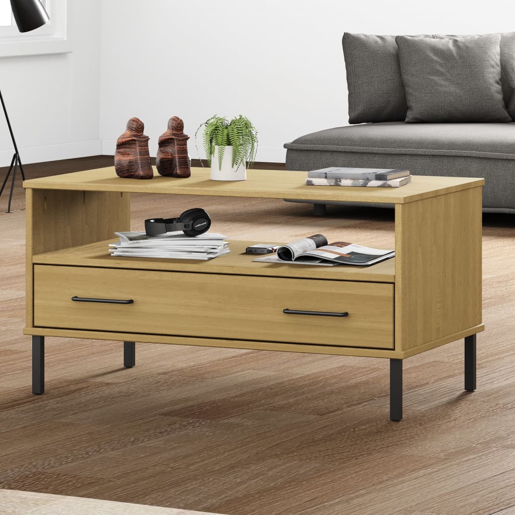 Coffee Table with Metal Legs Brown 85x50x45cm Solid Wood OSLO - Bargainia.com - 8720845578411 - 351033