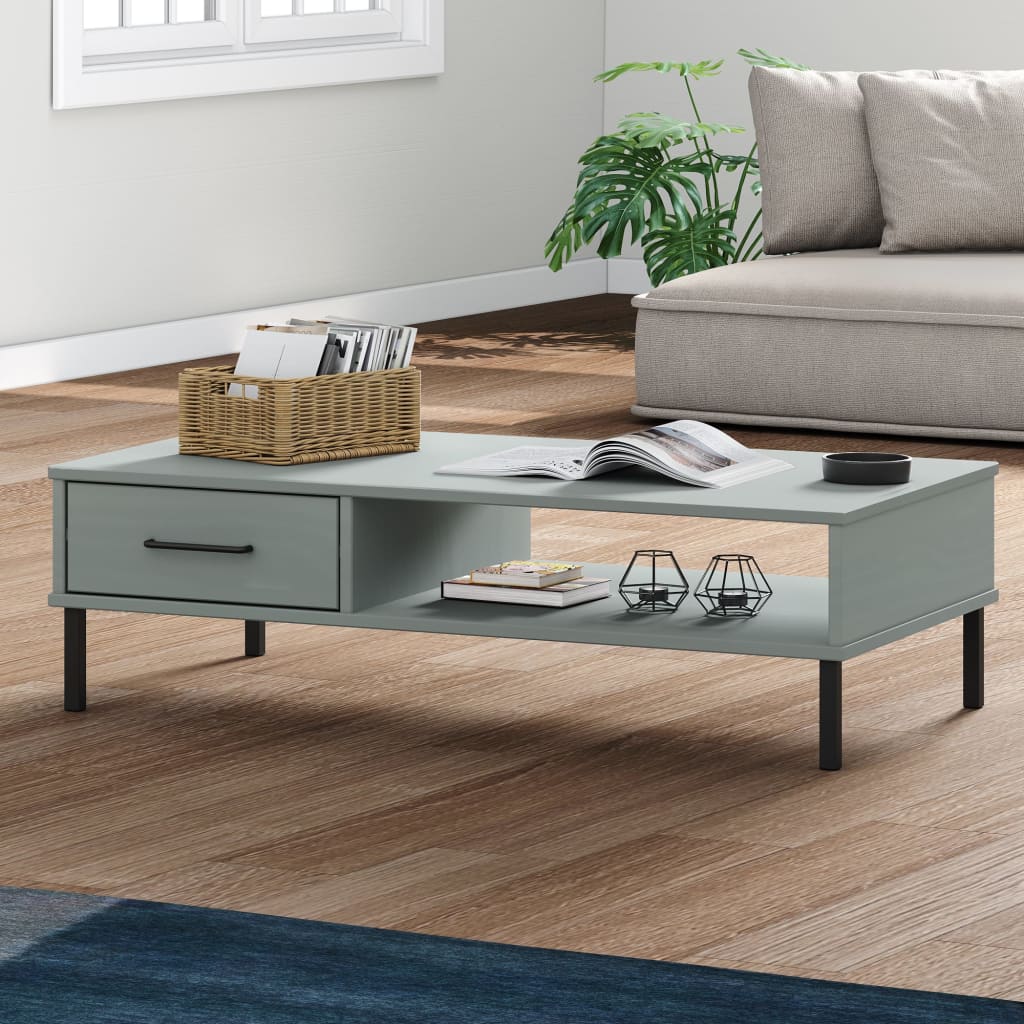 Coffee Table with Metal Legs Grey Solid Wood Pine OSLO - Bargainia.com - 