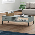 Coffee Table with Metal Legs Grey Solid Wood Pine OSLO - Bargainia.com - 