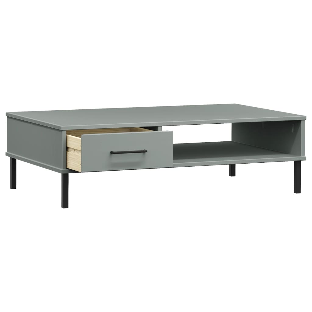 Coffee Table with Metal Legs Grey Solid Wood Pine OSLO - Bargainia.com - 