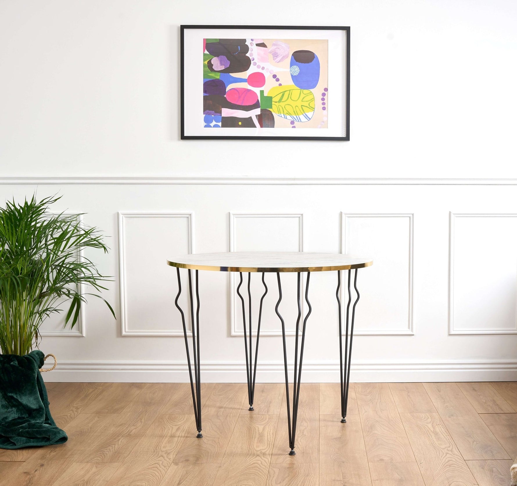 Coffee Table Wood & Gold Effect Hair Pin Legs 90cm - Bargainia.com - 