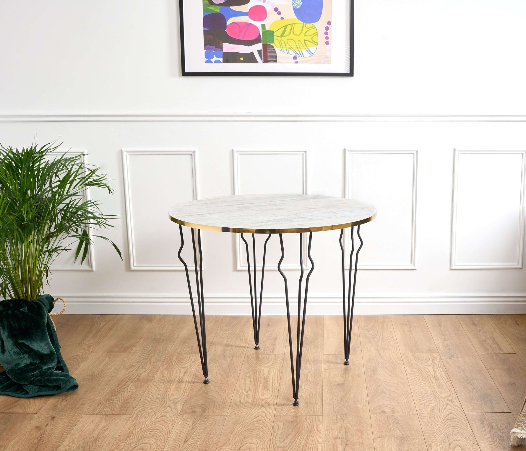 Coffee Table Wood & Gold Effect Hair Pin Legs 90cm - Bargainia.com - 