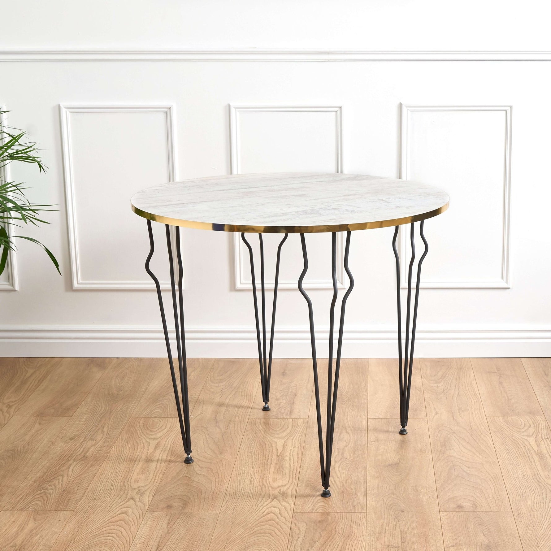 Coffee Table Wood & Gold Effect Hair Pin Legs 90cm - Bargainia.com - 