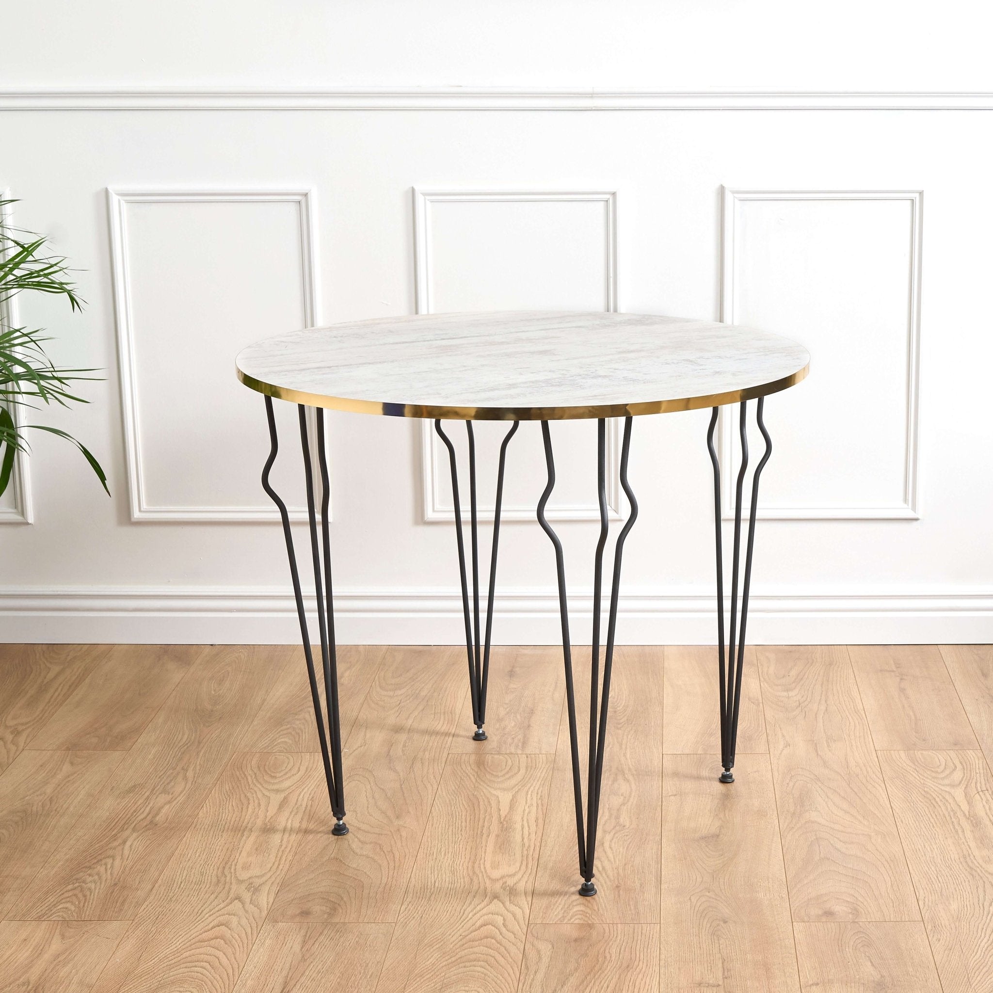 Coffee Table Wood & Gold Effect Hair Pin Legs 90cm Clearance