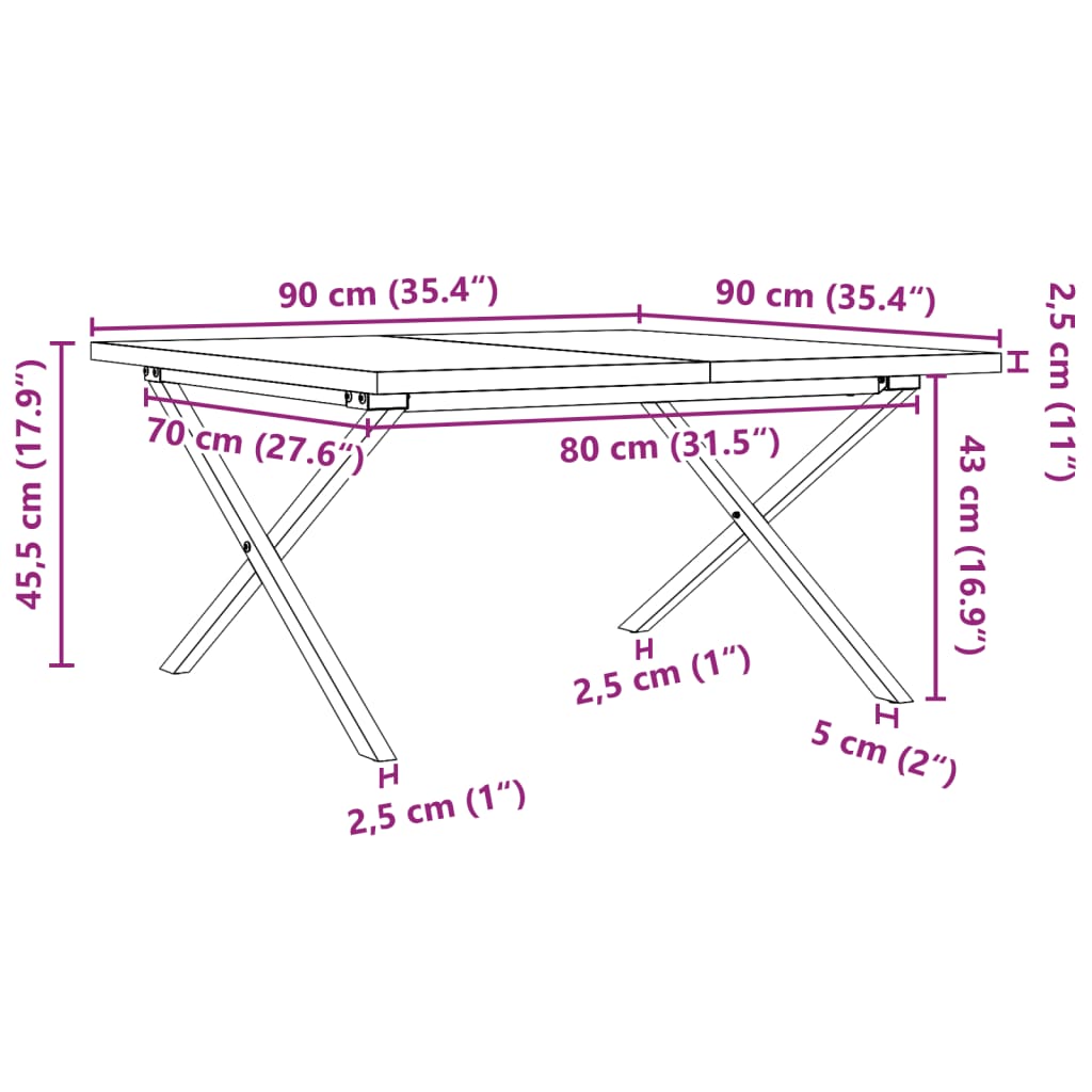 Coffee Table X - Frame 90x90x45.5 cm Solid Wood Pine and Steel - Bargainia.com - 
