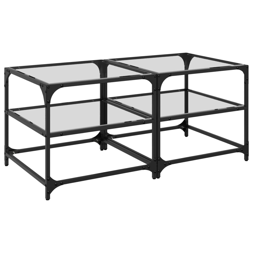 Coffee Tables with Transparent Glass Top 2 pcs 50x50x45 cm Steel - Bargainia.com - 