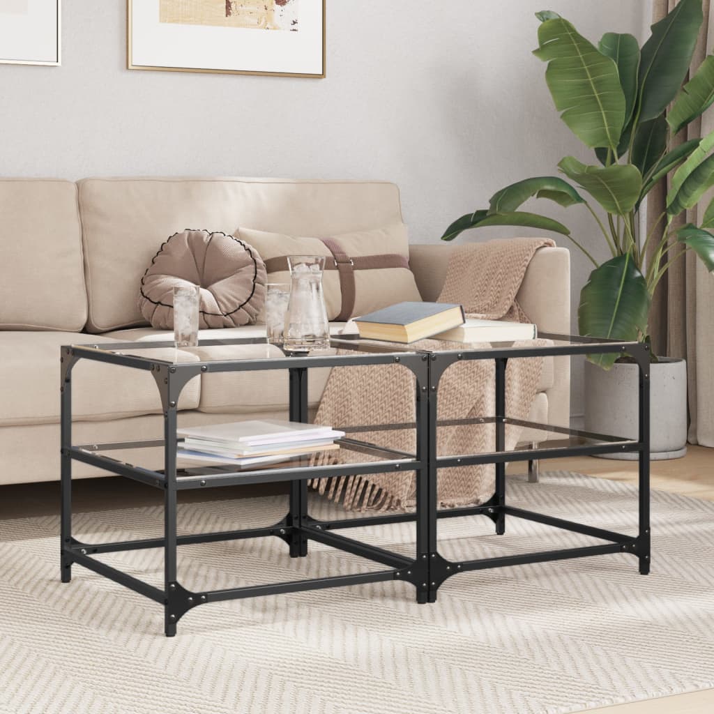Coffee Tables with Transparent Glass Top 2 pcs 50x50x45 cm Steel - Bargainia.com - 
