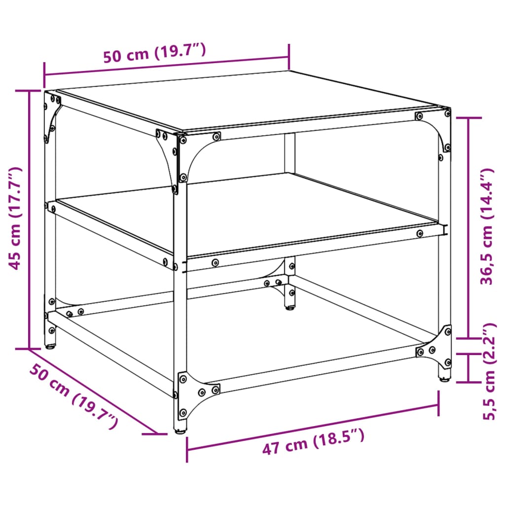 Coffee Tables with Transparent Glass Top 2 pcs 50x50x45 cm Steel - Bargainia.com - 
