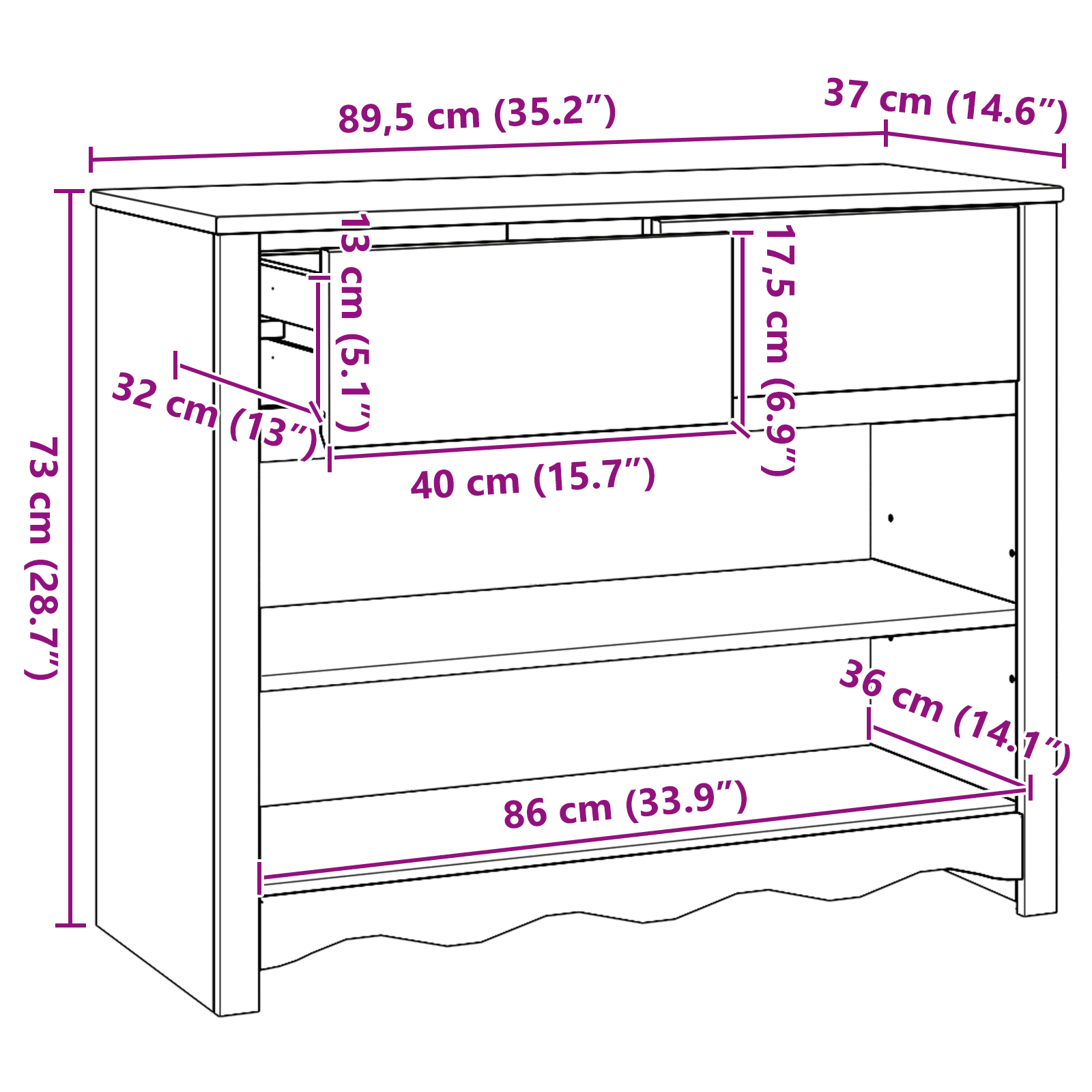 Console Table "DRAMMEN" White 89,5x37x73 cm Solid Wood Pine - Bargainia.com - 