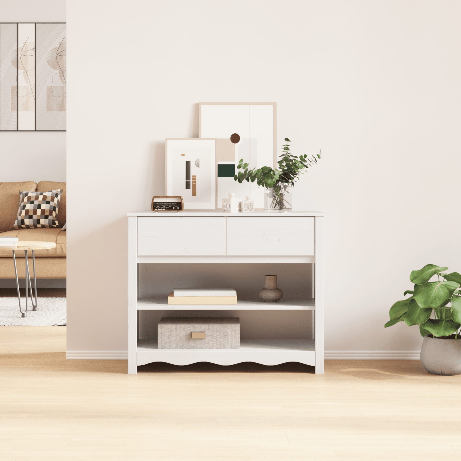 Console Table "DRAMMEN" White 89,5x37x73 cm Solid Wood Pine - Bargainia.com - 