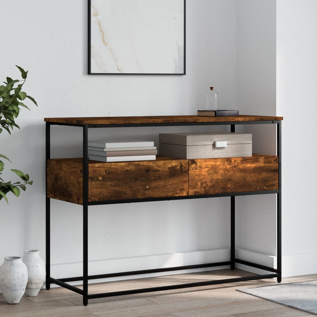 Console Table Smoked Oak 100x40x75 cm Engineered Wood - Bargainia.com - 