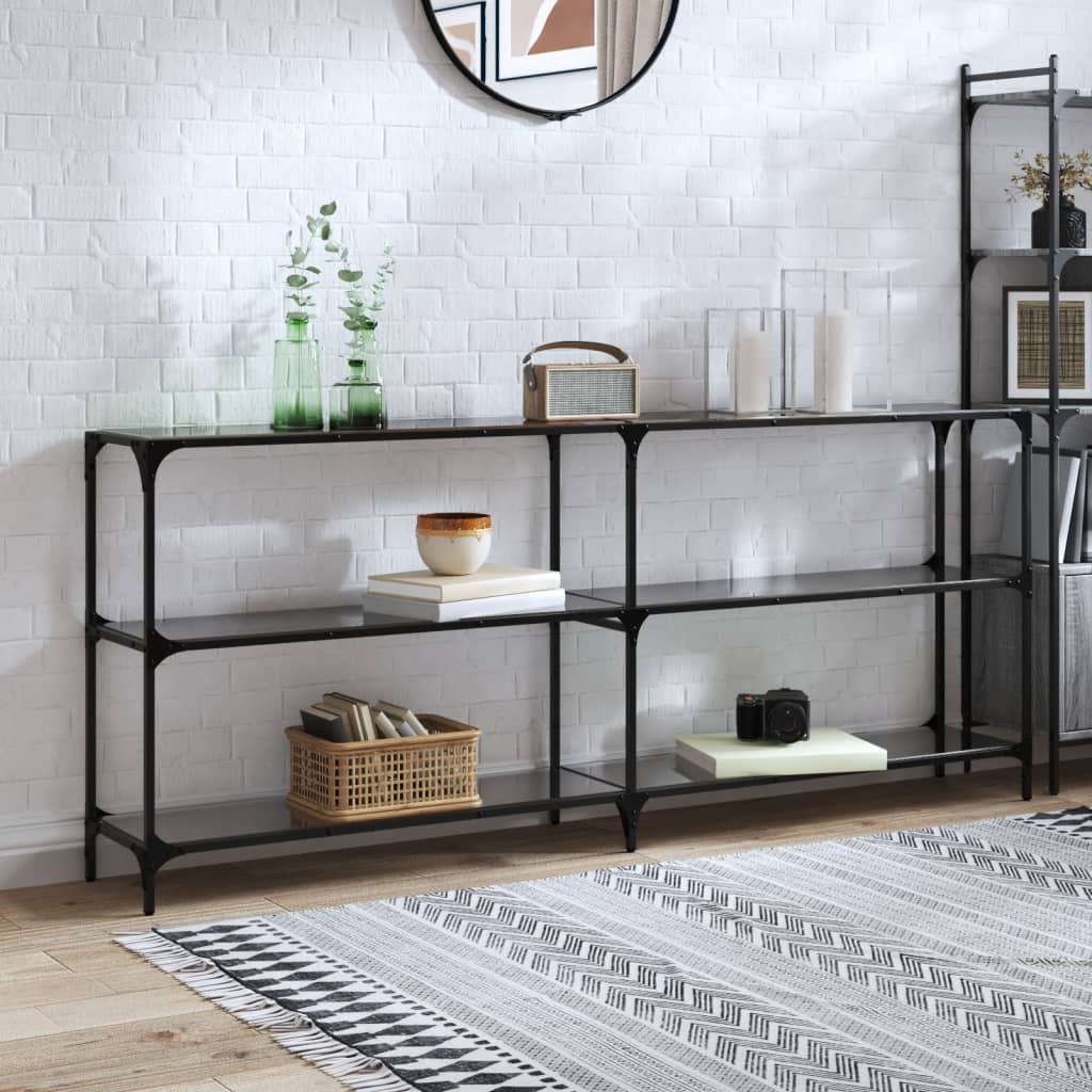 Console Table with Black Glass Top 194.5x30x81 cm Steel - Bargainia.com - 8721102638008 - 846035