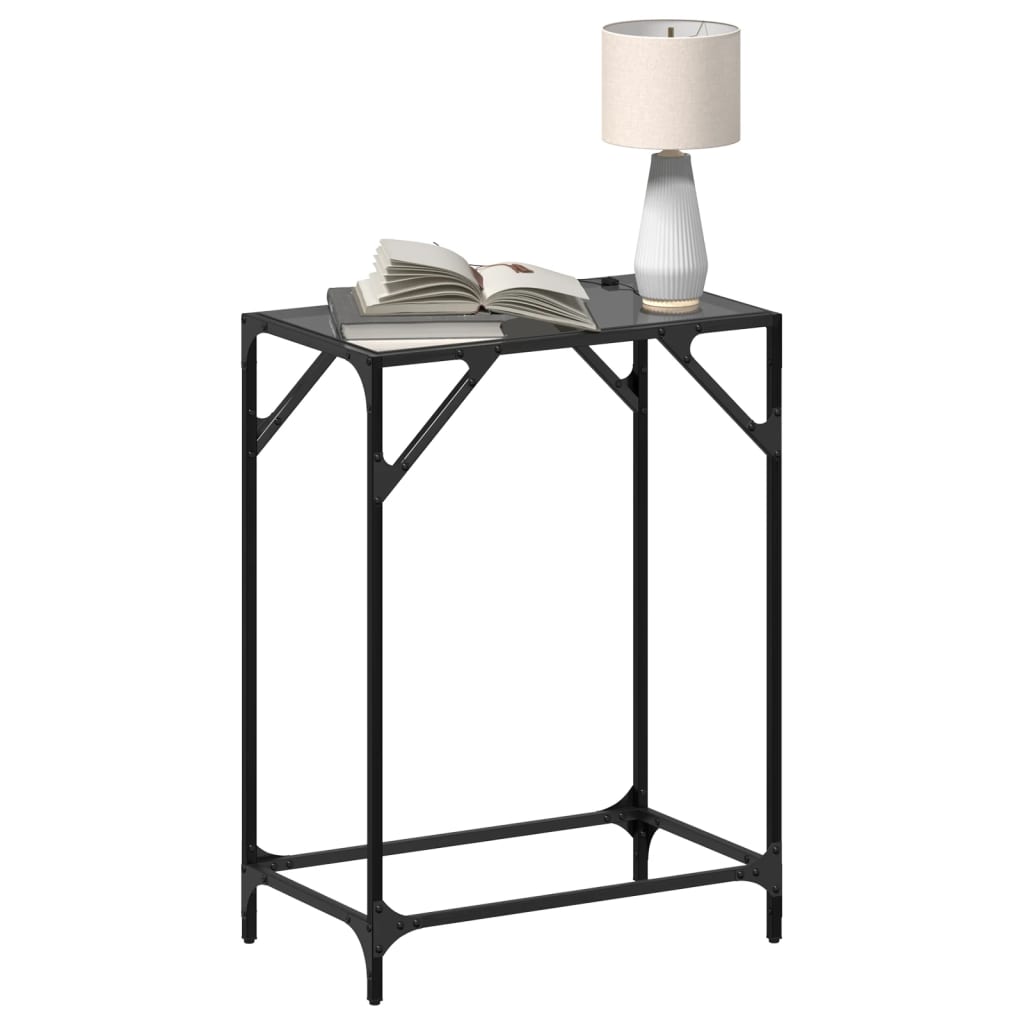 Console Table with Black Glass Top 60x35x81 cm Steel - Bargainia.com - 8721102637827 - 846017