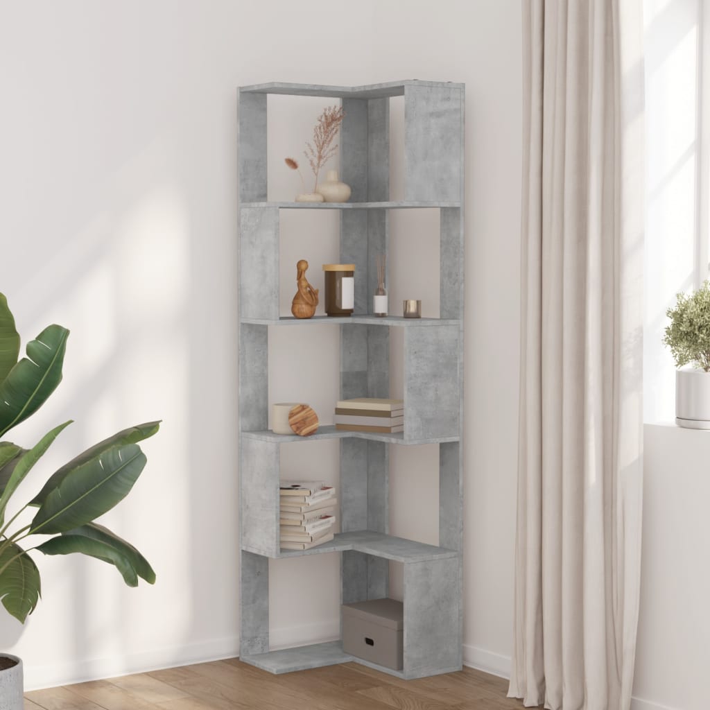 Corner Bookcase 5 - Tier Concrete Grey 50x50x179 cm Engineered Wood - Bargainia.com - 