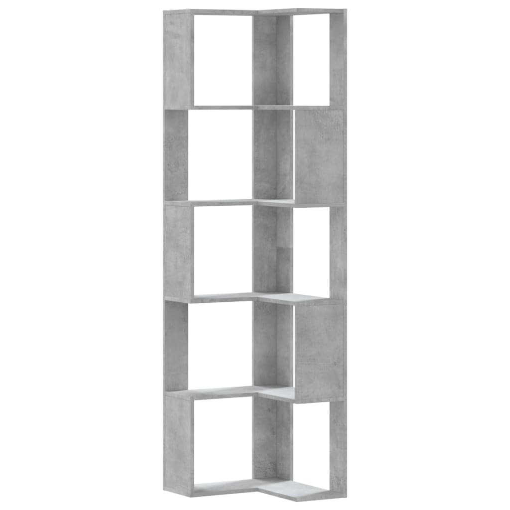 Corner Bookcase 5 - Tier Concrete Grey 50x50x179 cm Engineered Wood - Bargainia.com - 