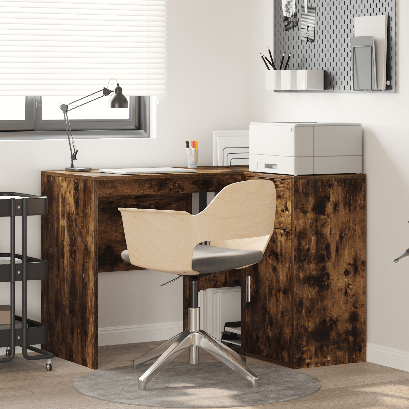 Corner Desk Smoked Oak 102x88x75 cm Engineered Wood - Bargainia.com - 