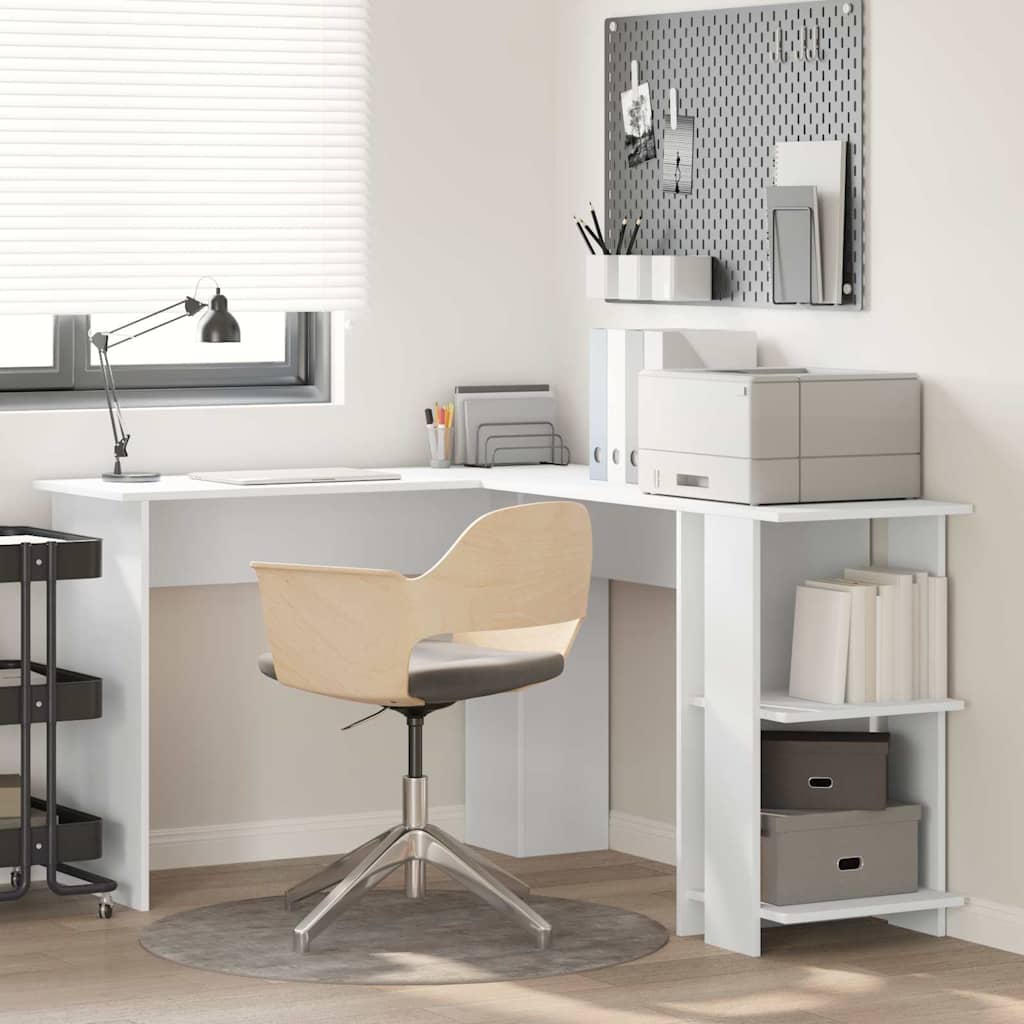 Corner Desk with Storage with Shelf White 140 x 113.5 x 75 cm - Bargainia.com - 