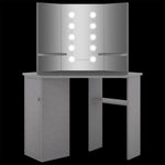 Corner Dressing Table with LED Concrete Grey 111x54x141.5 cm - Bargainia.com - 