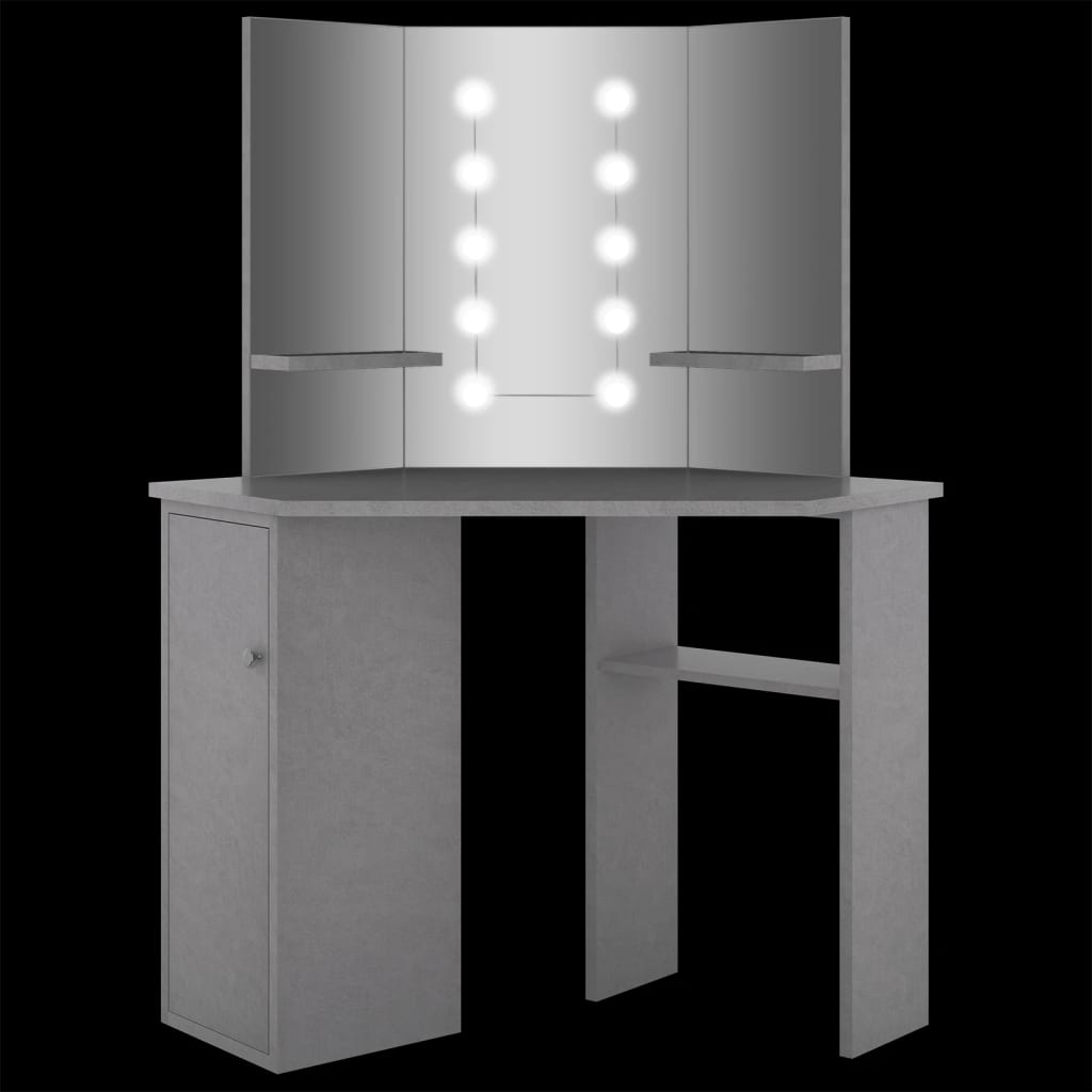 Corner Dressing Table with LED Concrete Grey 111x54x141.5 cm - Bargainia.com - 
