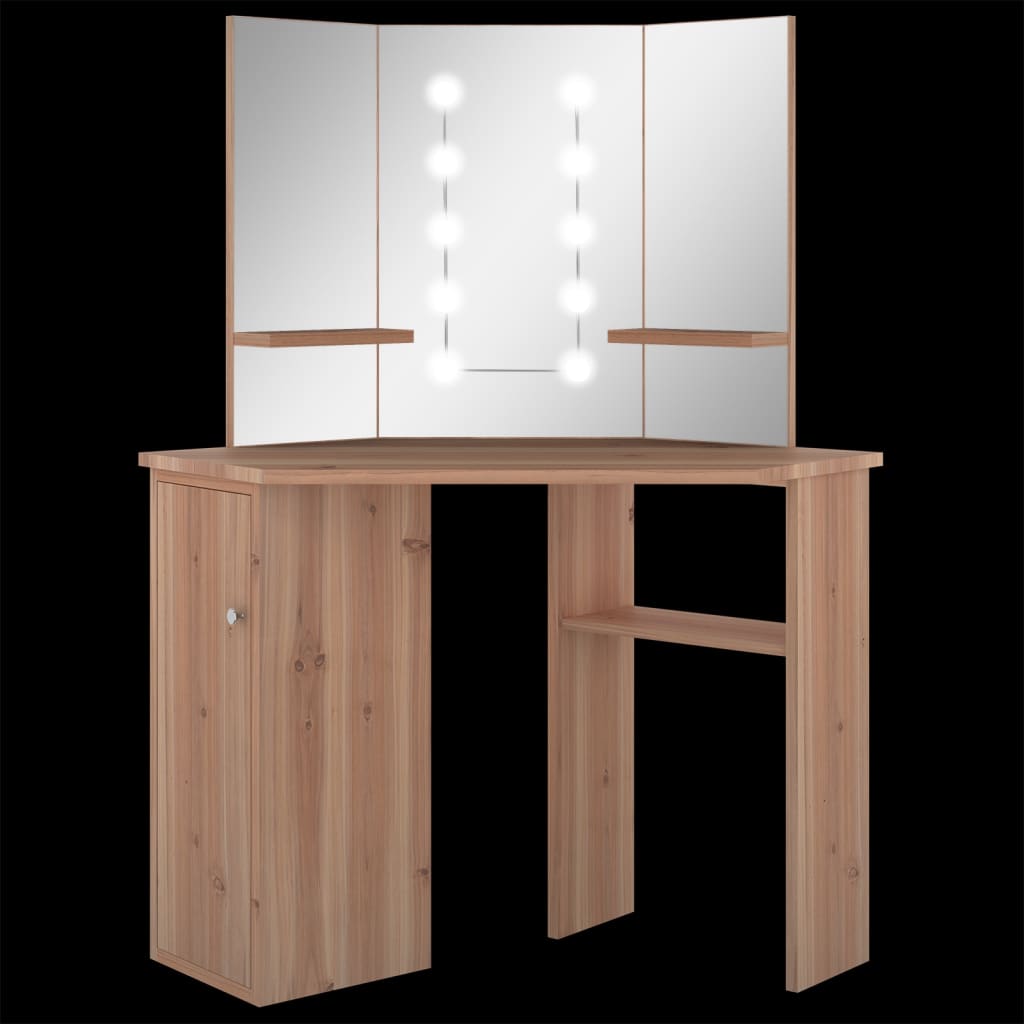 Corner Dressing Table with LED Oak 111x54x141.5 cm - Bargainia.com - 8720286332962 - 326533