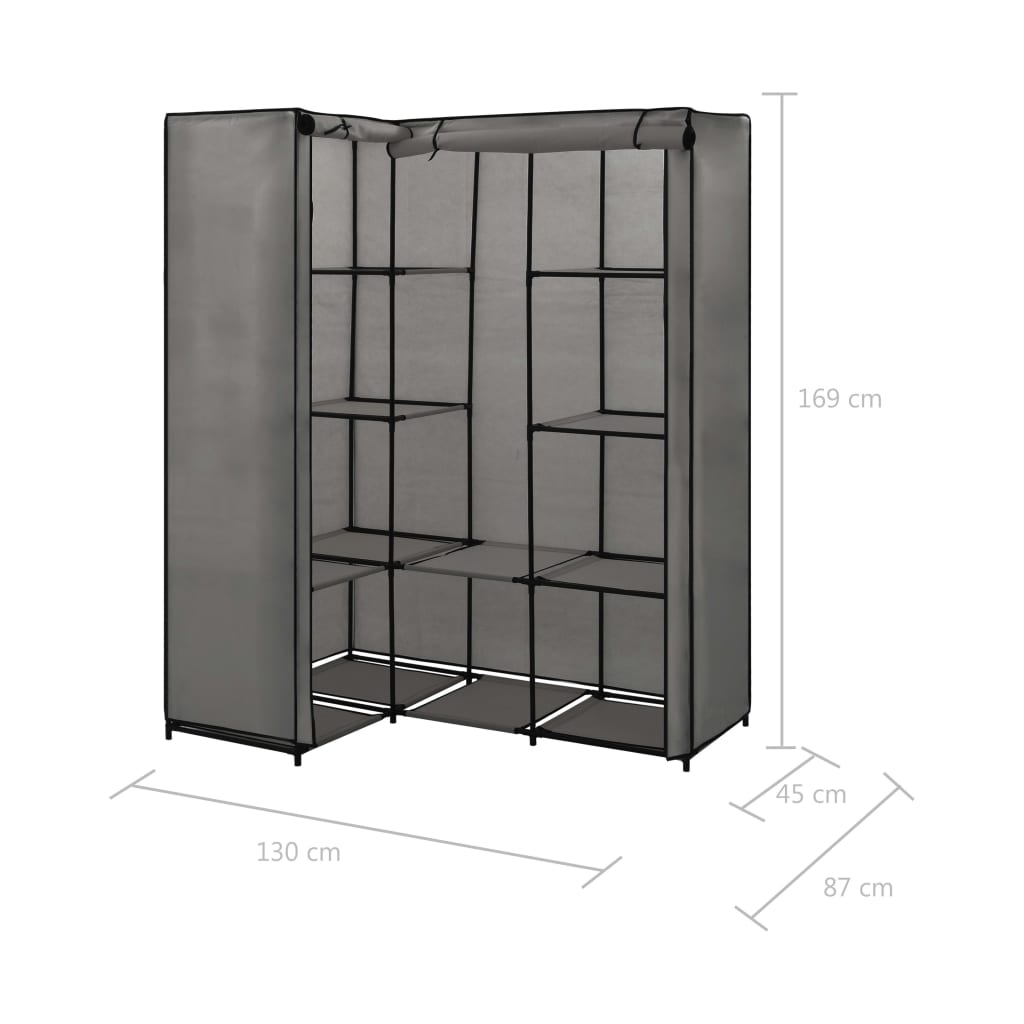 Corner Wardrobe Grey 130x87x169 cm - Bargainia.com - 