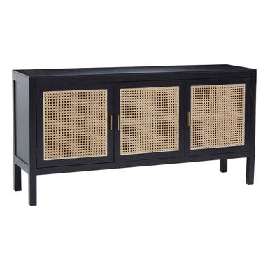 Corso Black Sideboard with 3 Rattan Doors - Bargainia.com - 5018705482538