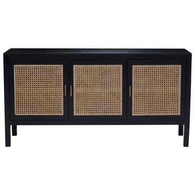Corso Black Sideboard with 3 Rattan Doors - Bargainia.com - 5018705482538