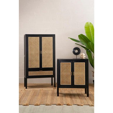 Corso Black Sideboard with Two Rattan Doors - Bargainia.com - 5018705482521
